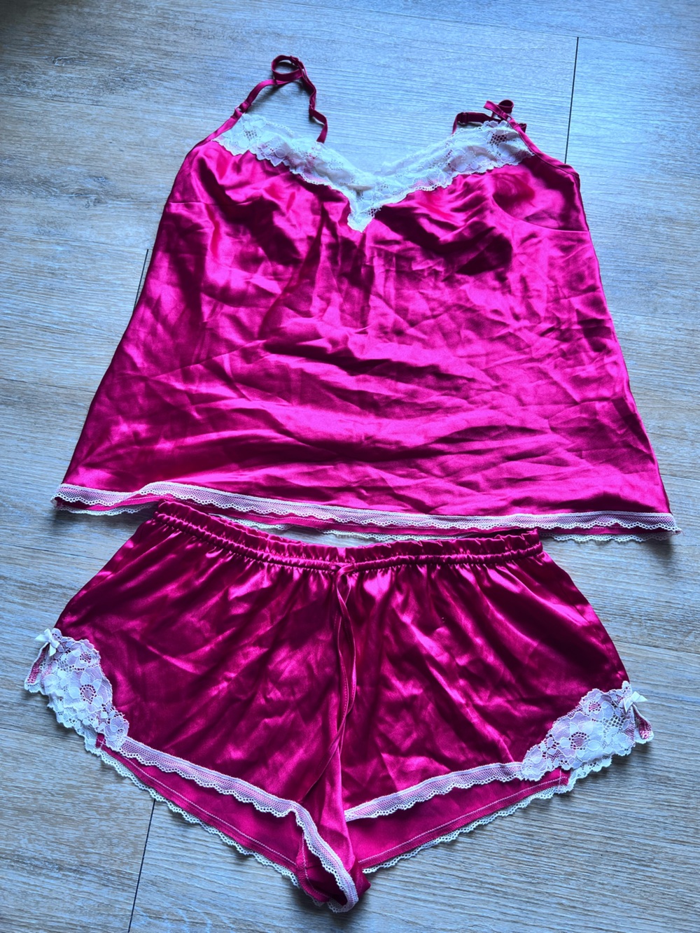 Victoria's Secret Red Lace Trim Camisole & Short Set
